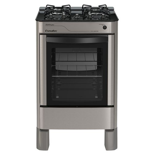 Fogão Esmaltec Ágata Glass Mesa de Vidro 4 Bocas Inox - Acendimento Automático