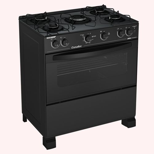 Fogão Esmaltec Caribe Glass Mesa de Vidro 5 Bocas Preto - Acendimento Automático