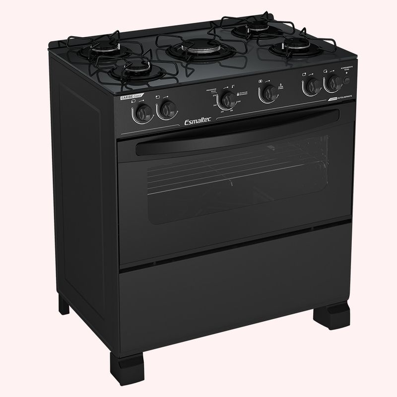 Fogao-Esmaltec-Caribe-Glass-Mesa-de-Vidro-5-Bocas-Preto---Acendimento-Automatico