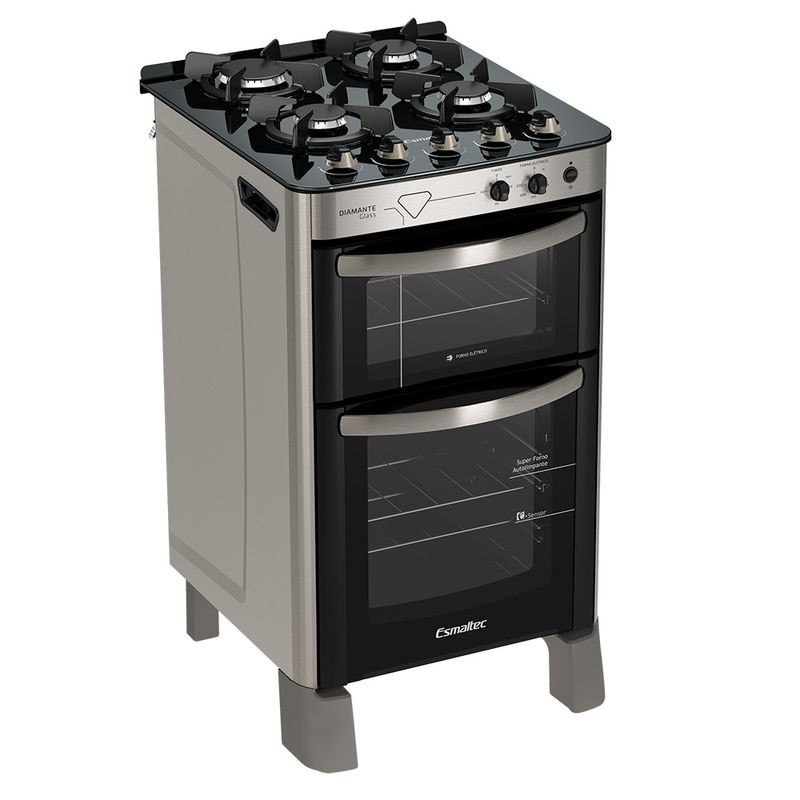 Fogao-Esmaltec-Diamante-Glass-Mesa-de-Vidro-4-bocas-Inox---Duplo-Forno-e-Timer-Sonoro