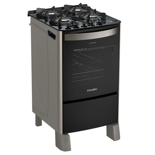 Fogão Esmaltec Esmeralda Glass Gourmet Mesa de Vidro 4 Bocas Inox - Timer Digital e Grill Elétrico