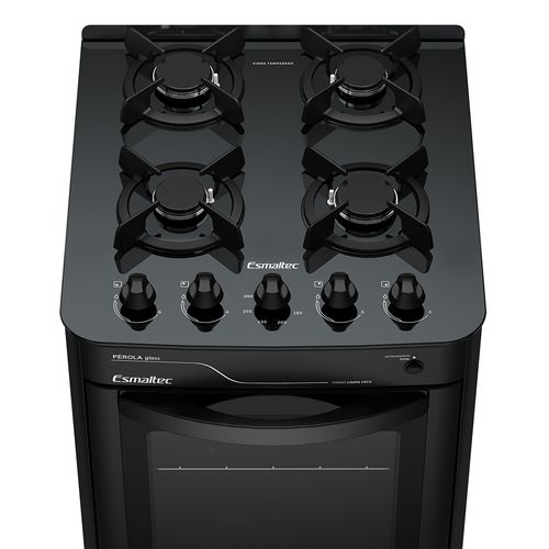 Fogão Esmaltec Pérola Glass Mesa de Vidro 4 Bocas Preto - Acendimento Automático