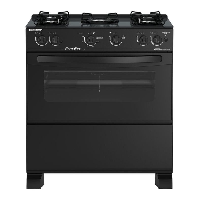 Fogao-Esmaltec-Caribe-Glass-Mesa-de-Vidro-5-Bocas-Preto---Acendimento-Automatico