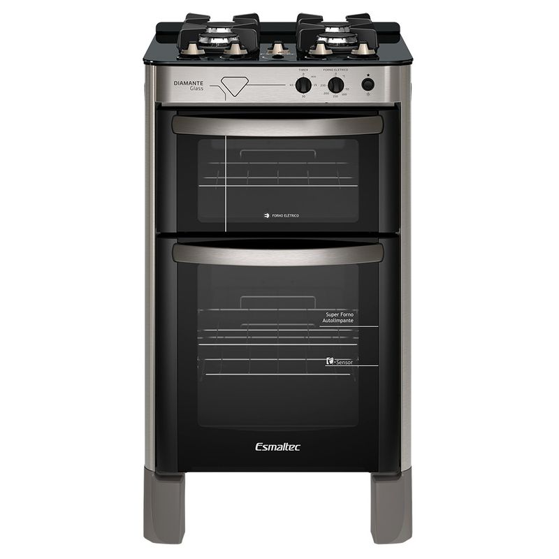 Fogao-Esmaltec-Diamante-Glass-Mesa-de-Vidro-4-bocas-Inox---Duplo-Forno-e-Timer-Sonoro