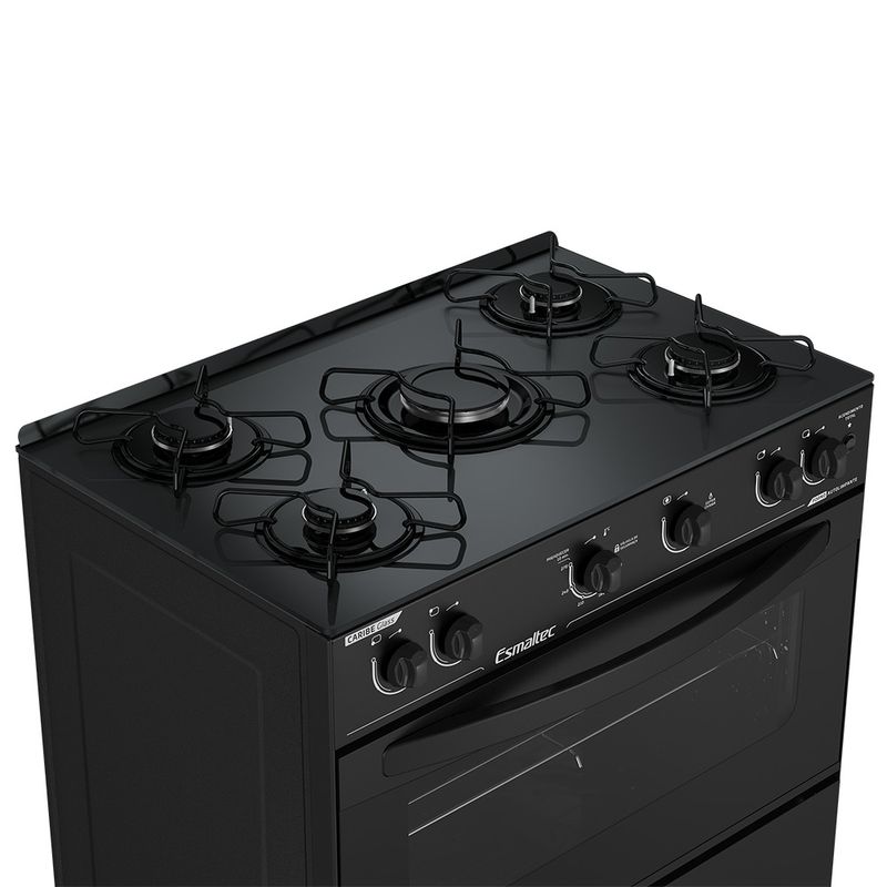 Fogao-Esmaltec-Caribe-Glass-Mesa-de-Vidro-5-Bocas-Preto---Acendimento-Automatico