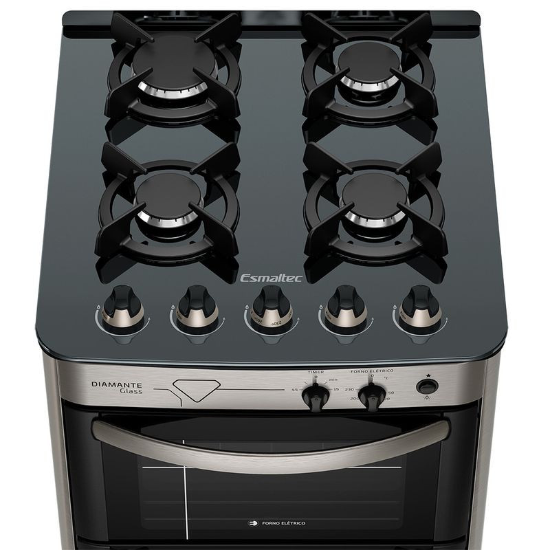 Fogao-Esmaltec-Diamante-Glass-Mesa-de-Vidro-4-bocas-Inox---Duplo-Forno-e-Timer-Sonoro