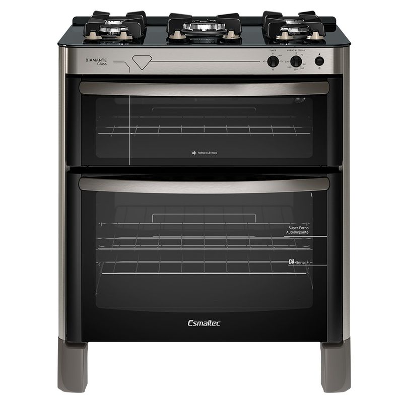 Fogao-Esmaltec-Diamante-Glass-Mesa-de-Vidro-5-bocas-Inox---Duplo-Forno-e-Timer-Sonoro