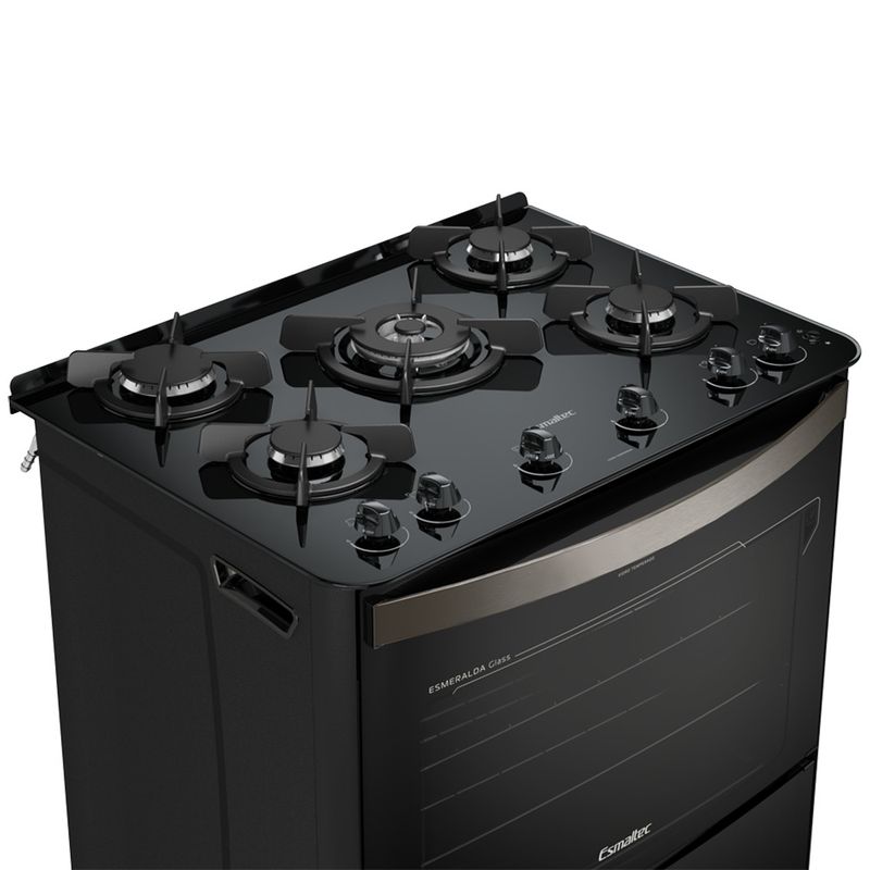 Fogao-Esmaltec-Esmeralda-Glass-Mesa-de-Vidro-5-Bocas-Preto---Acendimento-Automatico