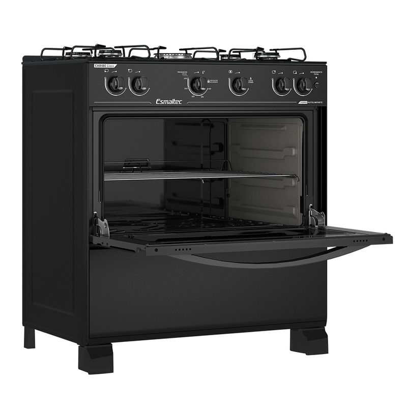 Fogao-Esmaltec-Caribe-Glass-Mesa-de-Vidro-5-Bocas-Preto---Acendimento-Automatico